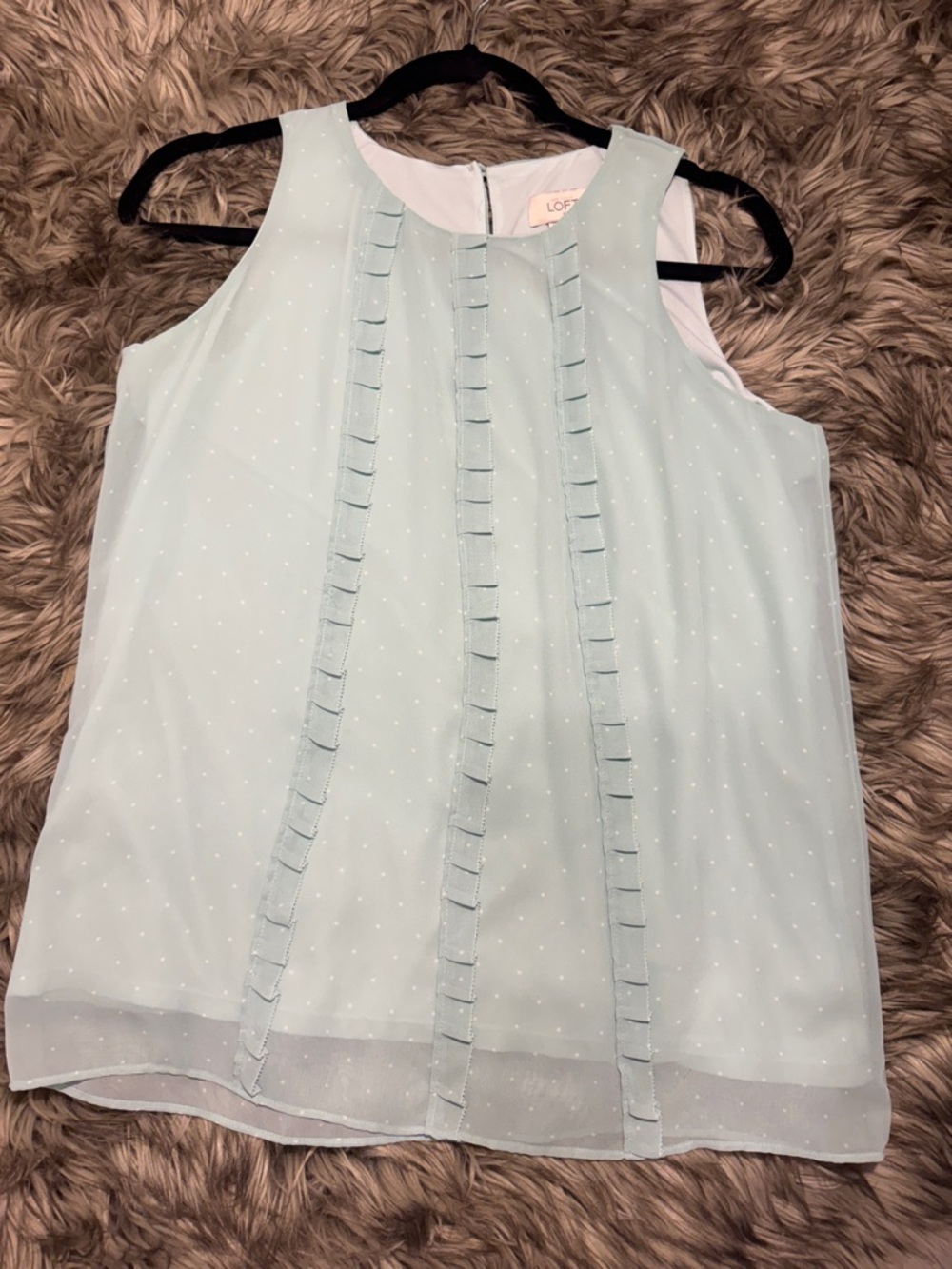 LOFT Mint Green Polka Dot Ruffle-Trim Sleeveless Top
